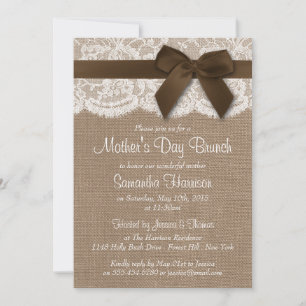 Burlap, Lace & Brown Bow Mother's Day Brunch Invitation