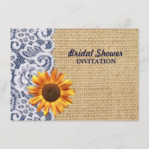 burlap lace country sunflower  bridal shower invitation
