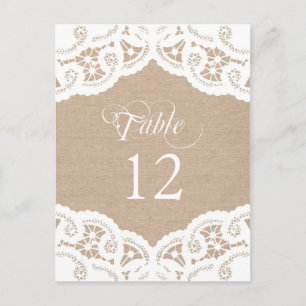 Burlap Lace Doily Wedding Table Number Table Cards