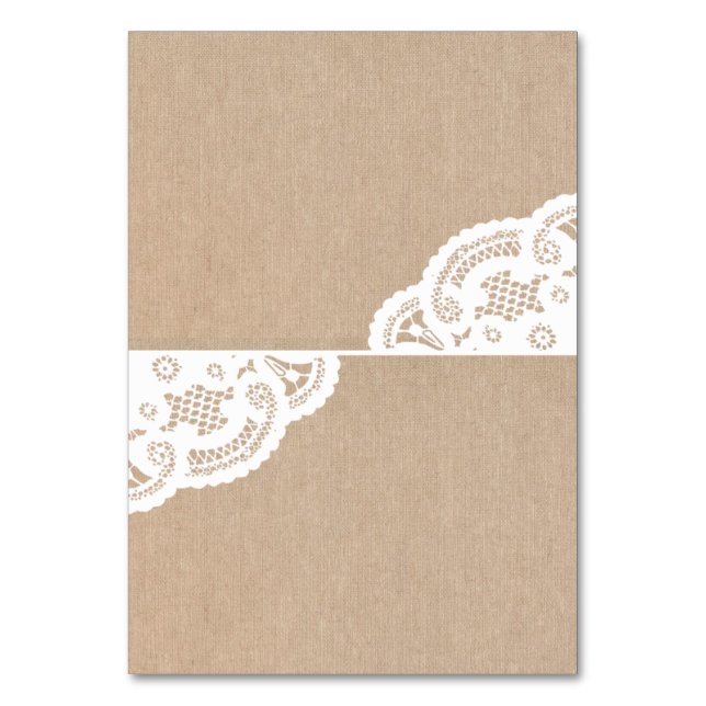 Burlap Lace Doily Wedding Table Place Cards (Front)