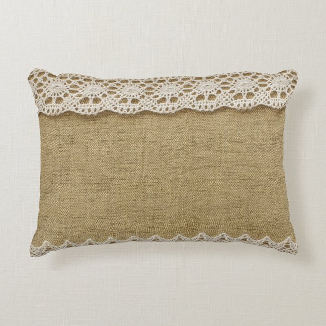 Burlap, lace fabric texture. decorative cushion (Front)