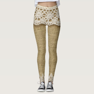 Burlap, lace fabric texture. leggings