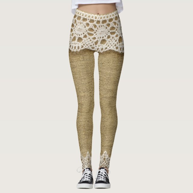 Burlap, lace fabric texture. leggings (Front)