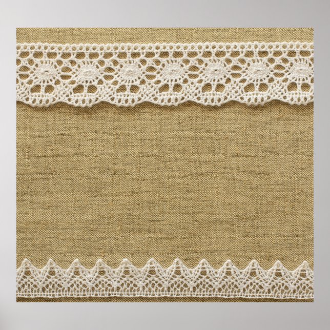 Burlap, lace fabric texture. poster (Front)