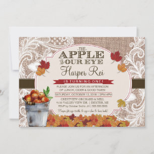Burlap & Lace Fall Apple Birthday Party Invitation