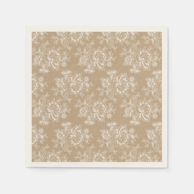 Burlap & Lace Floral Shabby Chic Paper Napkin (Front)