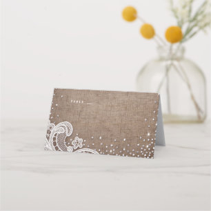 Burlap Lace glitter rustic wedding place cards