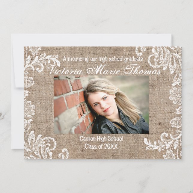 Burlap & Lace - Graduation Announcement (Front)