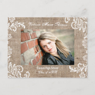 Burlap & Lace - Graduation Announcement Post Card