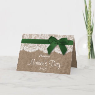 Burlap, Lace & Green Bow Happy Mother's Day Card