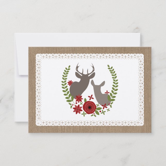 Burlap + Lace Inspired Christmas Deer R.S.V.P. RSVP Card (Front)