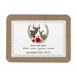 Burlap + Lace Inspired Deer Christmas Save Date Magnet