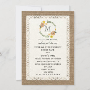 Burlap & Lace Inspired Fall Rehearsal Dinner Invitation