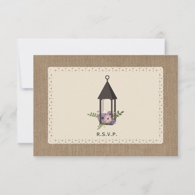 Burlap & Lace Inspired Floral Lantern RSVP Card (Front)