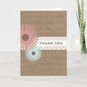 Burlap & Lace Inspired Floral Thank  You Card