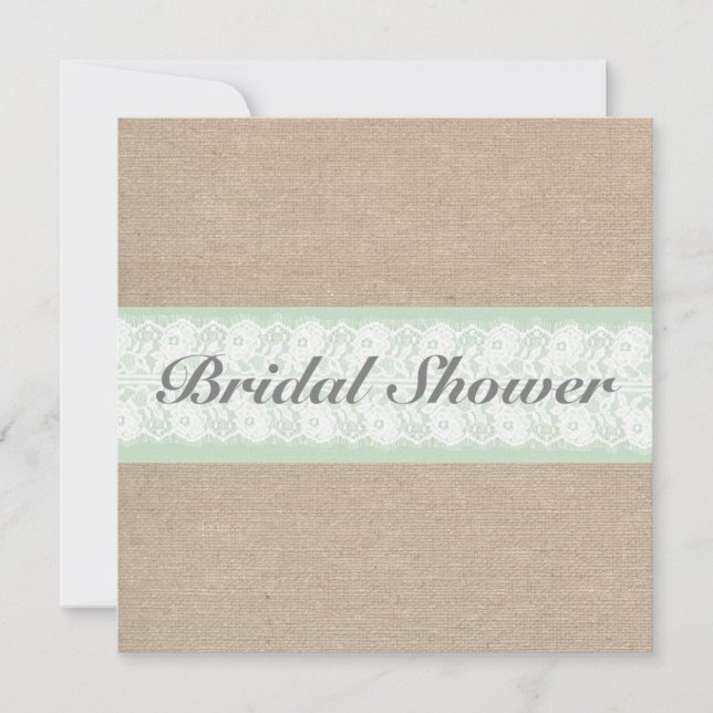 Burlap & Lace Mint Customisable Bridal Shower Invitation (Front)