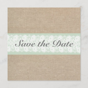 Burlap & Lace Mint Customisable Save The Date