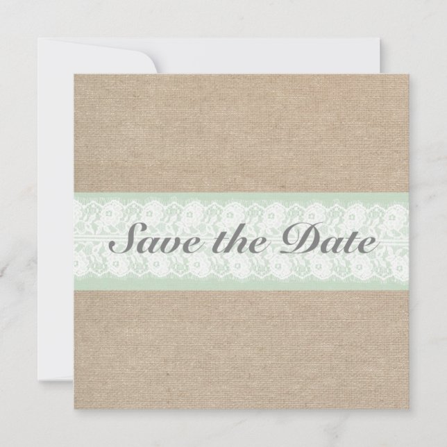 Burlap & Lace Mint Customisable Save The Date (Front)
