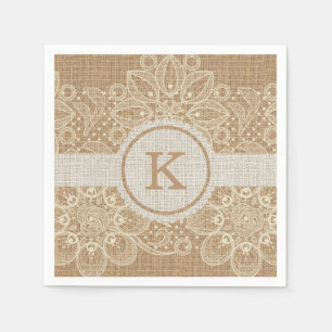Burlap & Lace Monogram Napkin