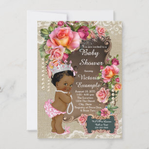 Burlap Lace Pearl Ethnic Princess Baby Shower Invitation
