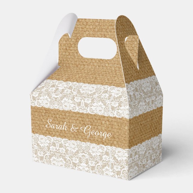 Burlap lace personalised wedding favour boxes (Front Side)
