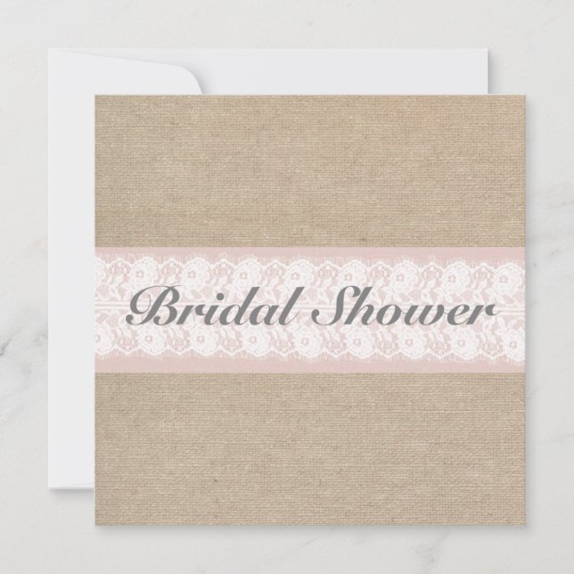 Burlap & Lace Pink Customisable Bridal Shower Invitation (Front)