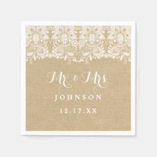 Burlap Lace Rustic Wedding Paper Napkins