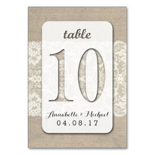 Burlap Lace Rustic Wedding Table Number Card 10