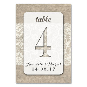 Burlap Lace Rustic Wedding Table Number Card 4