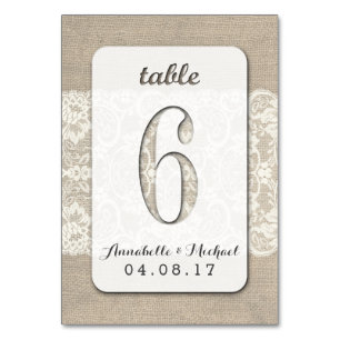 Burlap Lace Rustic Wedding Table Number Card 6