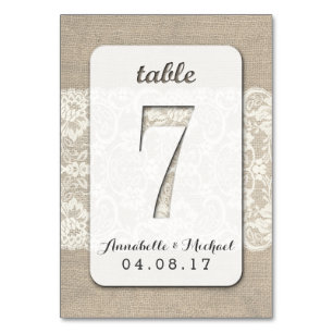 Burlap Lace Rustic Wedding Table Number Card 7