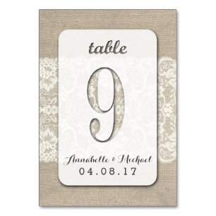 Burlap Lace Rustic Wedding Table Number Card 9