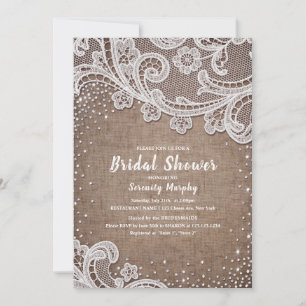 Burlap Lace silver glitter rustic bridal shower Invitation
