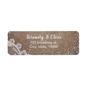 Burlap Lace silver glitter rustic country Wedding Return Address Label
