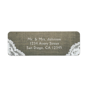 Burlap & Lace Simple Rustic Wedding Invitation Return Address Label