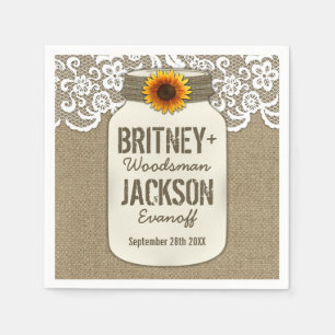 Burlap Lace Sunflower Mason Jar Wedding Napkins