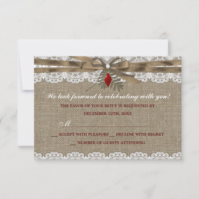Burlap & Lace Vintage Christmas Party RSVP (Front)