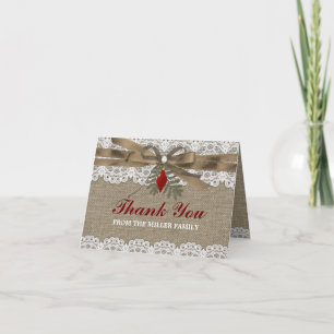 Burlap & Lace Vintage Christmas Thank You Card