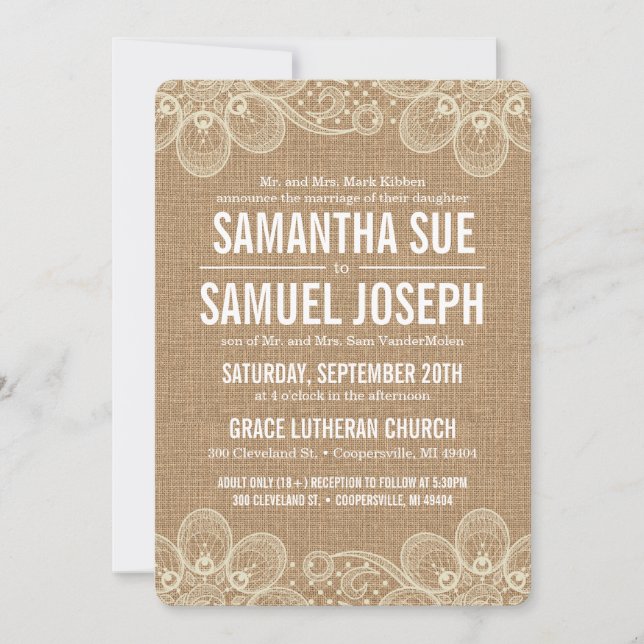 Burlap & Lace Wedding Invitation (Front)