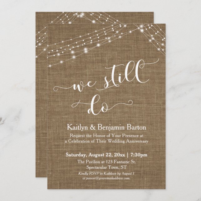 Burlap Light Strings We Still Do Anniversary Invitation (Front/Back)