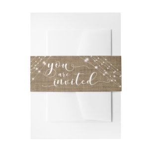 Burlap & Light Strings You are Invited Typography Invitation Belly Band