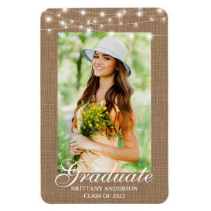 Burlap Lights Photo Graduation Announcement Magnet