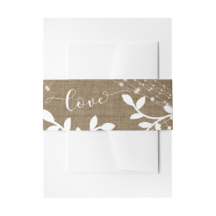 Burlap Lights & White Lace Love Typography Invitation Belly Band