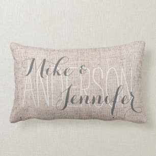 Burlap-like Personalise Wedding Names Date Gift Lumbar Cushion