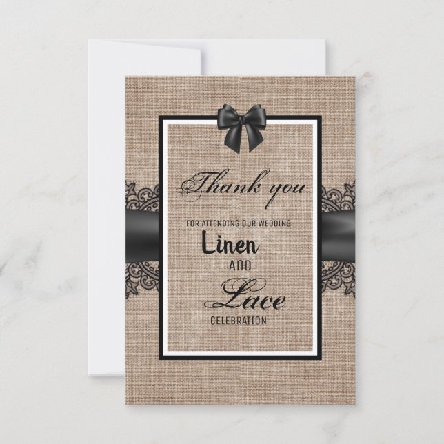 Burlap, linen and lace ceremony thank you card (Front)