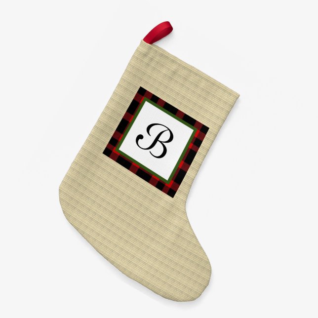 burlap look Christmas initialled  Small Christmas Stocking (Front (Hanging))