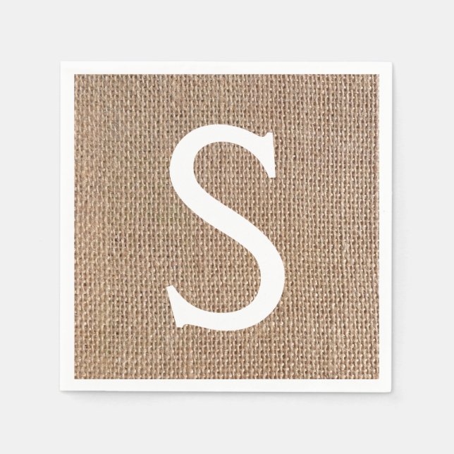 Burlap Look Monogram Rustic Country Custom Wedding Napkin (Front)