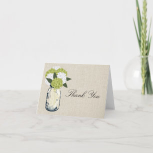Burlap Mason Jar and Hydrangeas Thank You Card