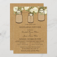 Burlap Mason Jar Ivory Floral Rehearsal Dinner