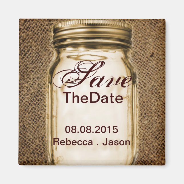 burlap mason jar western country outdoor wedding magnet (Front)